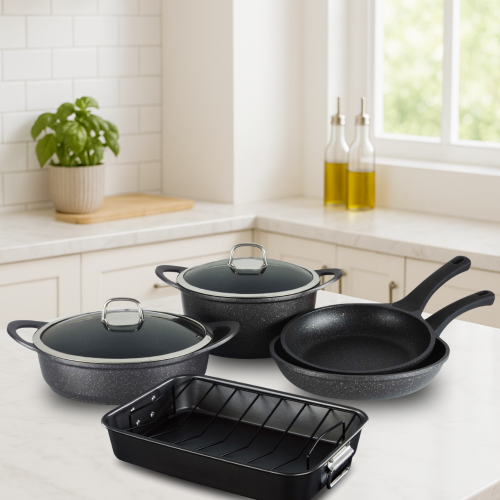 מארז סירים 6 חלקים מיציקת אלומיניום NON-STICK ותבנית רוסטר
