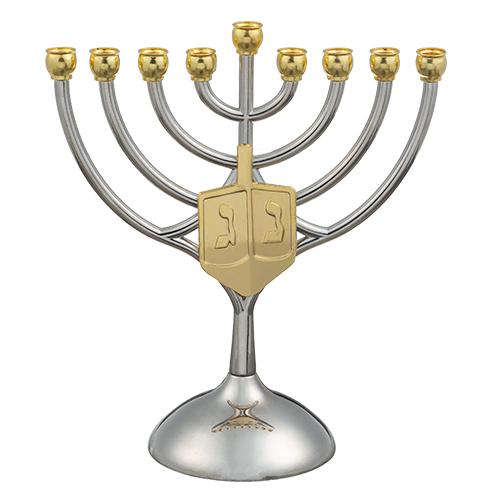 חנוכייה מתכת קנים זהב עם סביבון