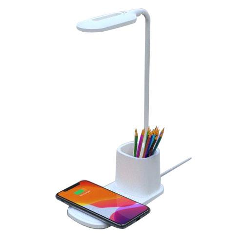 משטח טעינה אלחוטי 10W משולב עם מנורת LED וכוס עטים