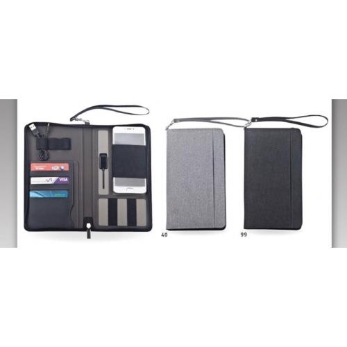 נרתיק  מהודר למסמכים ועוד  עם כבל USB וסוללת גיבוי לטלפון נייד 