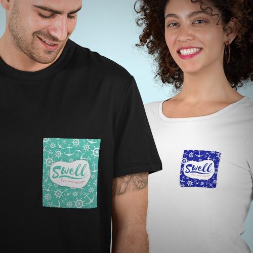 חולצת טי שירט עם כיס מודפס בהדפסה מלאה