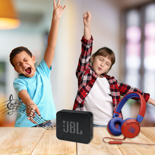מארז מדליק מבית JBL הכולל רמקול אלחוטי ואוזניות קשת מותאמות לילדים