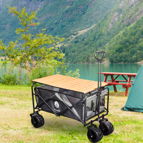 עגלת קמפינג חזקה במיוחד עם גלגלים עבים ושולחן מתקפל מבית CLIMAX