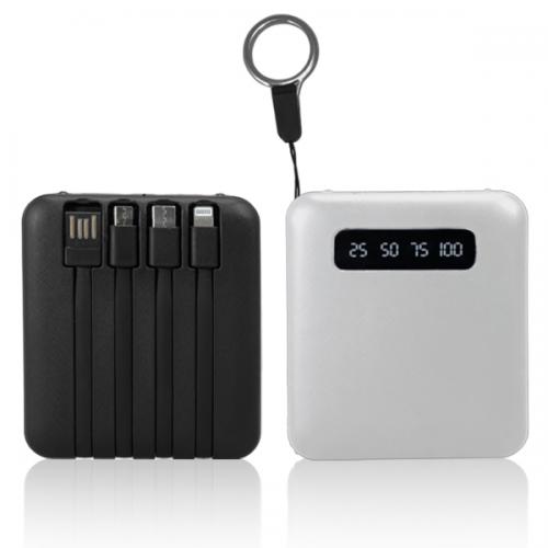  מטען נייד קומפקטי 10,000 mAh עם כבלים מובנים ותאורת חירום