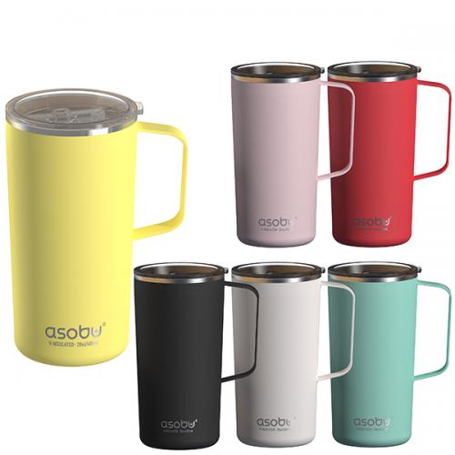 Tower Mug ספל תרמי נירוסטה ציפוי קרמי פנימי PURAMIC מכסה טריטן 600 מ"ל מבית ASOBU